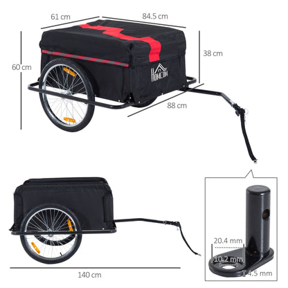 HOMCOM Two-Wheel Bicycle Large Cargo Wagon Trailer Oxford Fabric, Folding Storage, & Removable Cover, Red&Black 