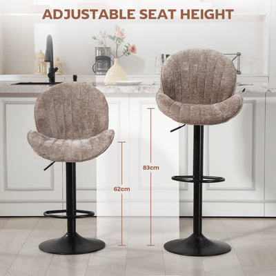 HOMCOM Bar Stools Set of 2, Swivel Barstools with Back, Adjustable Height and Footrest for Kitchen Island, Dining Room, Brown 