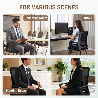 HOMCOM Desk Chair No Wheels, Office Chair with Mesh Back, Lumbar Support, Metal Base for Waiting Room, Conference Room, Black 
