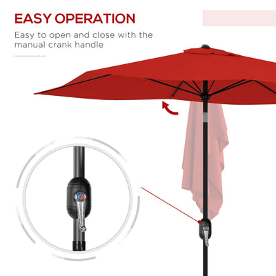 Outsunny 2 x 3(m) Garden Parasol Umbrella, Rectangular Outdoor Market Umbrella Sun Shade with Crank & Push Button Tilt, 6 Ribs, Aluminium Pole, Wine Red 