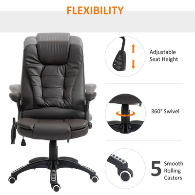 HOMCOM Executive Office Chair with Massage and Heat, High Back PU Leather Massage Office Chair with Adjustable Height, Brown 