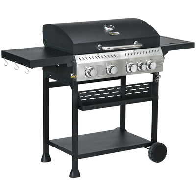 Outsunny Five-Burner Steel Gas Grill, with Thermometer - Black 