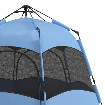 Outsunny Double Layer Dome Tent with Rainfly and Welded Floor, 4 Man Hexagon Pop Up Tent, Portable Camping Shelter with Hang Hook and Carry Bag, for Festival Hiking Family, Blue and Black 