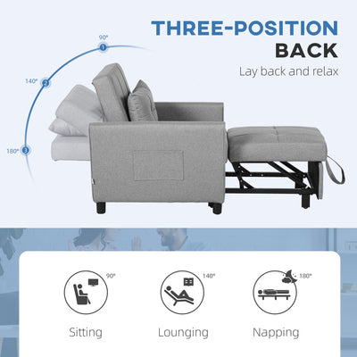 HOMCOM Linen-Look Single Chair Bed - Light Grey 