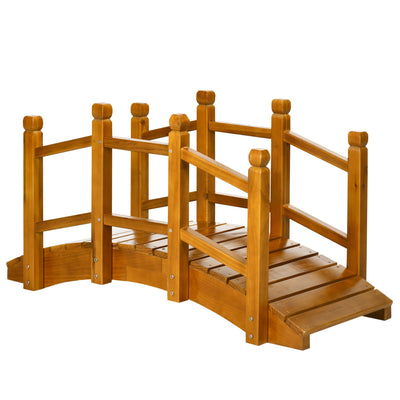 Outsunny Wooden Garden Bridge with Safety Railings, Arc Footbridge for Pond Backyard Stream, Brown 