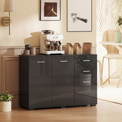 HOMCOM Sideboard, Modern Storage Cabinet with 2 Drawers, 3 Doors and Adjustable Shelves, High Gloss Black 