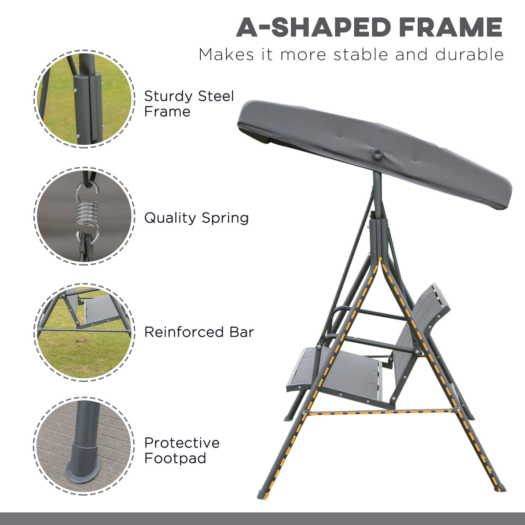 Outsunny 3 Seater Swing Chair, Garden Swing Bench with Canopy, Breathable Mesh Seat and Heavy Duty Steel Frame for Patio, Yard, Grey 