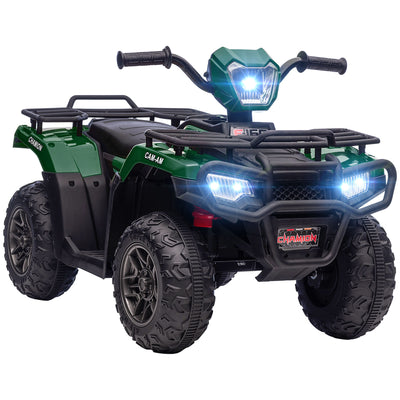HOMCOM 12V Kids Quad Bike with Forward, Reverse Functions, Ride-On ATV w/ Music, LED, Headlights, for Ages 3-5 Years - Green 
