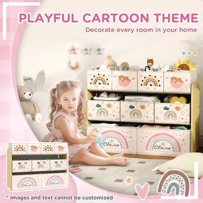 AIYAPLAY 3-Tier Kids Storage Unit with 9 Non-Woven Fabric Boxes for Toys, Books, for Bedroom, Nursery, Yellow 