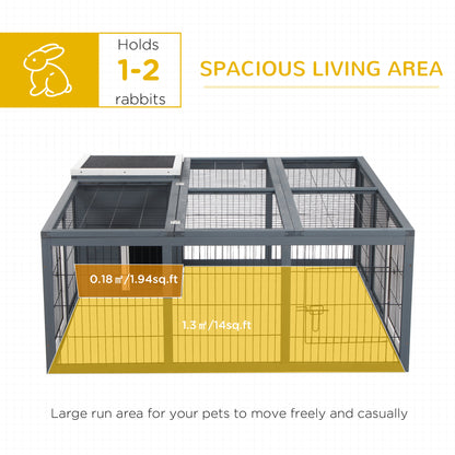 PawHut Rabbit Hutch Outdoor, Guinea Pig House, Bunny Run Cage with Openable Top for 1-2 Rabbits, 123 x 120 x 52cm, Grey 