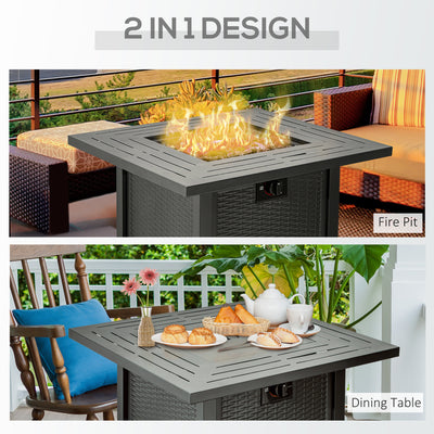 Outsunny Square Propane Gas Fire Pit Table, 40000 BTU Rattan Smokeless Firepit Patio Heater with Protective Cover, Lava Rocks and Lid, 71cm x 71cm x 62cm, Black 