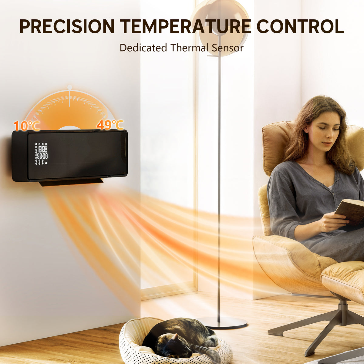 HOMCOM 2000W Glass-Panel PTC Fan Heater, Wall Mounted, 30° Oscillation, 54L x 18.7W x 12.3H cm - Black