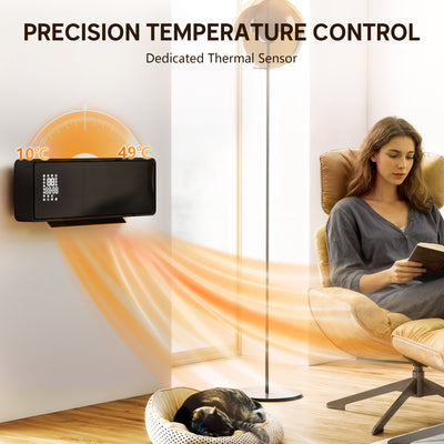 HOMCOM 2000W Glass-Panel PTC Fan Heater, Wall Mounted, 30° Oscillation, 54L x 18.7W x 12.3H cm - Black
