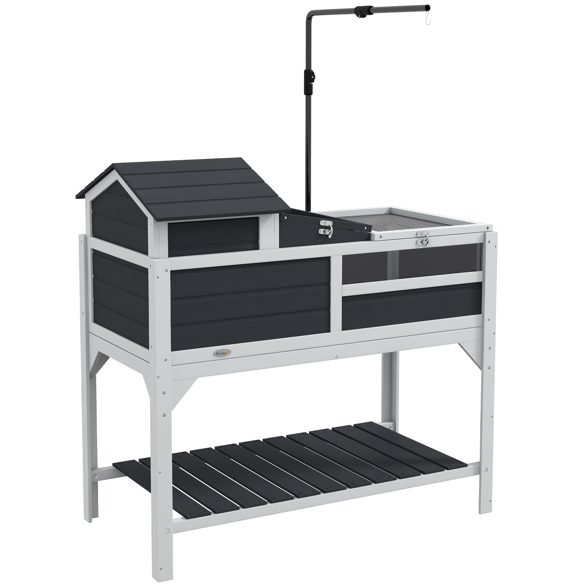PawHut Wooden Tortoise Enclosure, Tortoise Tank w/ Adjustable Lamp Holder, Openable Lid, Removable Main House - Grey 