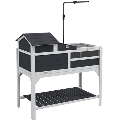 PawHut Wooden Tortoise Enclosure, Tortoise Tank w/ Adjustable Lamp Holder, Openable Lid, Removable Main House - Grey 