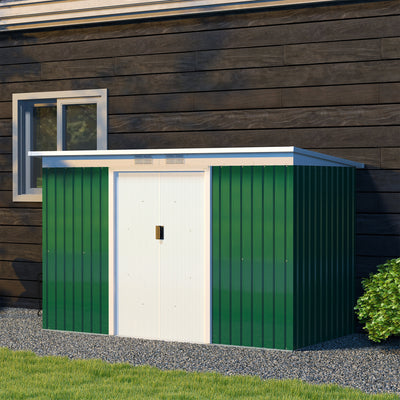 Outsunny 9ft x 4ft Metal Garden Shed, Outdoor Tool House with Foundation Kit, Ventilations and Double Doors, Deep Green 