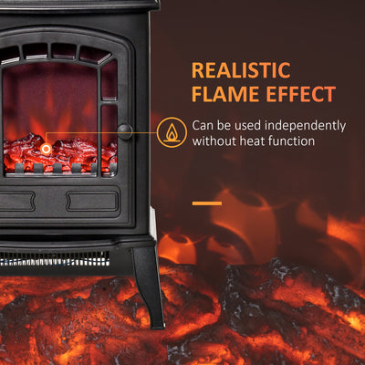 HOMCOM Free standing Electric Fireplace Stove, Fireplace Heater with Realistic Flame Effect, Overheat Safety Protection, 1000W/2000W, Black 