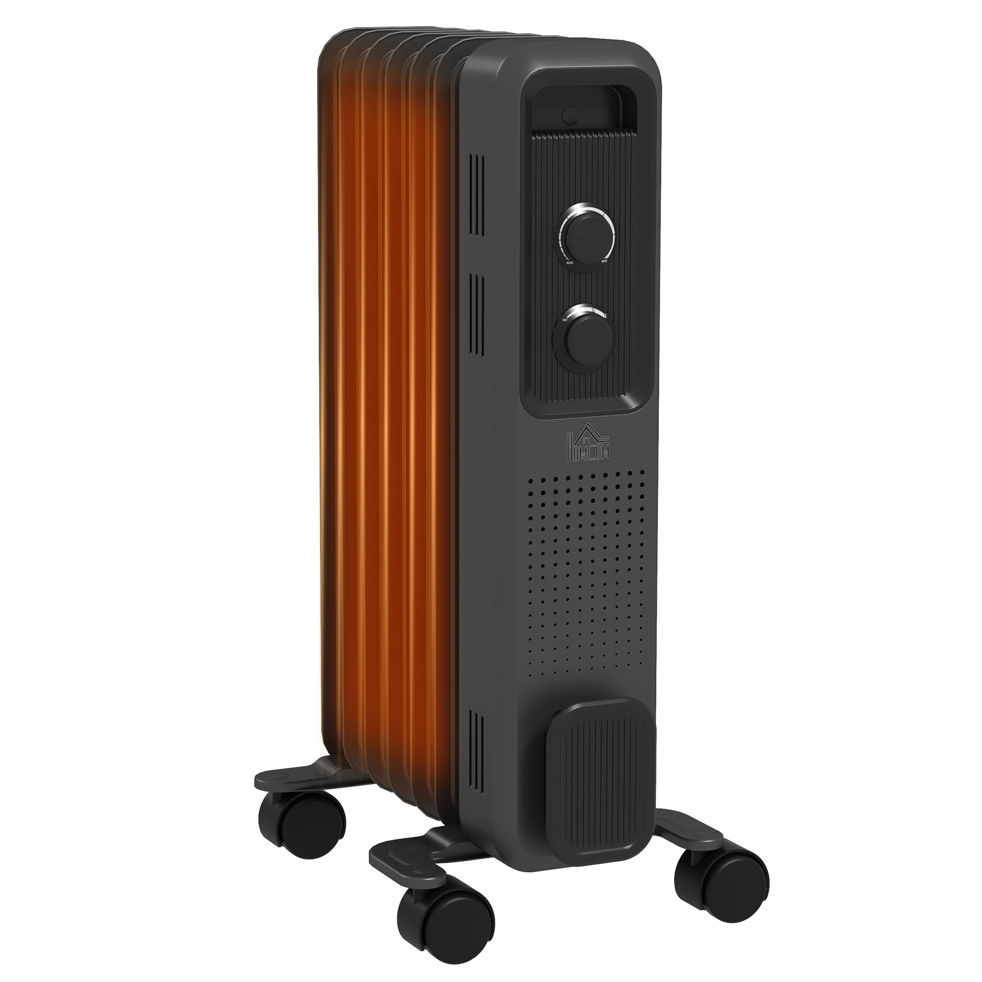 HOMCOM 1500W Oil Filled Radiator, 7 Fin, Portable Electric Heater with 3 Heat Settings, Safety Cut-Off and Wheels, Grey 