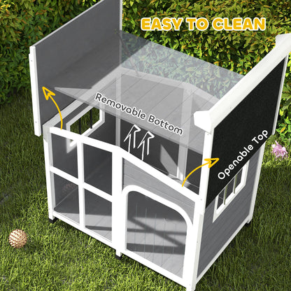 PawHut Wooden Dog Kennel with Removable Floor, Asphalt and Openable Roof, Giant Window for Large Dogs, Charcoal Grey 