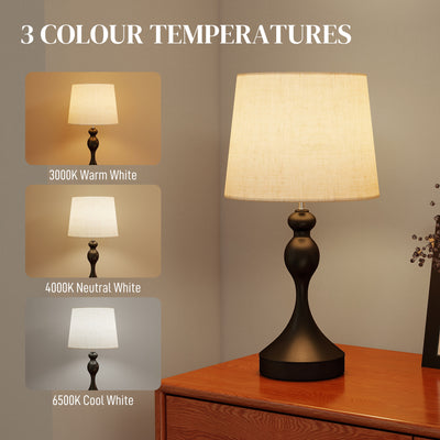HOMCOM Set of Two Three-Colour Lamps, with USB Ports - Black/Beige 