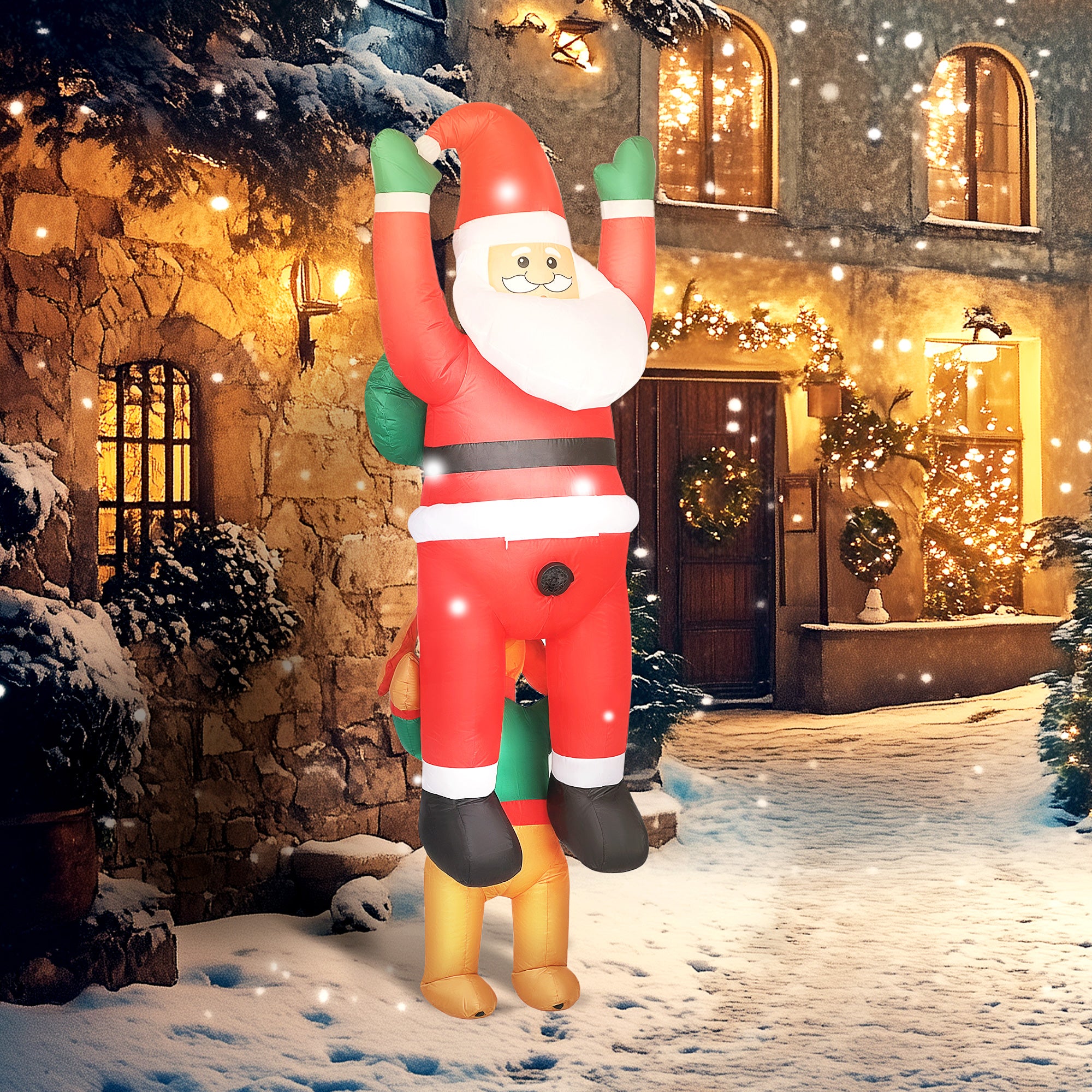 Outsunny 7FT Hanging Christmas Inflatable Santa with Dog, Christmas Blow Up Decoration with Built-in LED Lights for Garden, Indoor Outdoor Home Decor 