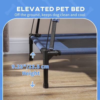 PawHut Raised Dog Bed Waterproof Elevated Pet Cot with Breathable Mesh UV Protection Canopy Blue, for XL Dogs, 122 x 92 x 108cm 