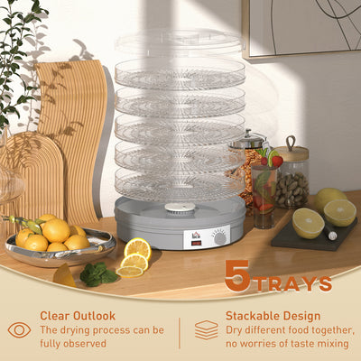 HOMCOM 5 Tier Food Dehydrator, 245W Food Dryer Machine with Adjustable Temperature Control for Drying Fruit, Meat, Vegetable, Jerky and Pet Treat, Grey 
