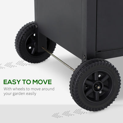 Outsunny 4+1 Burner Gas BBQ Grill, Outdoor Barbecue Trolley with Wheels, Warming Rack, Side Shelves, Cabinet, Thermometer for Garden, Party, Camping, 125 L x 51 W x 100 H cm, Black 