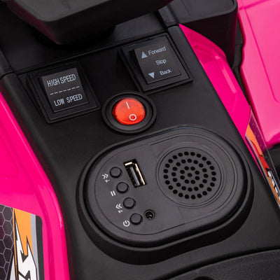 HOMCOM 12V Kids Quad Bike with Forward, Reverse Functions, Ride-On ATV w/ Music, LED, Headlights, for Ages 3-5 Years - Pink 