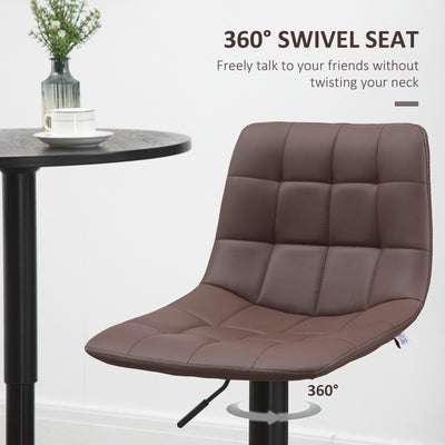 HOMCOM Adjustable Bar Stools Set of 2, Swivel PU Leather Upholstered Barstools with Tufted Seat and Back, Breakfast Bar Chairs for Kitchen Counter, Brown 