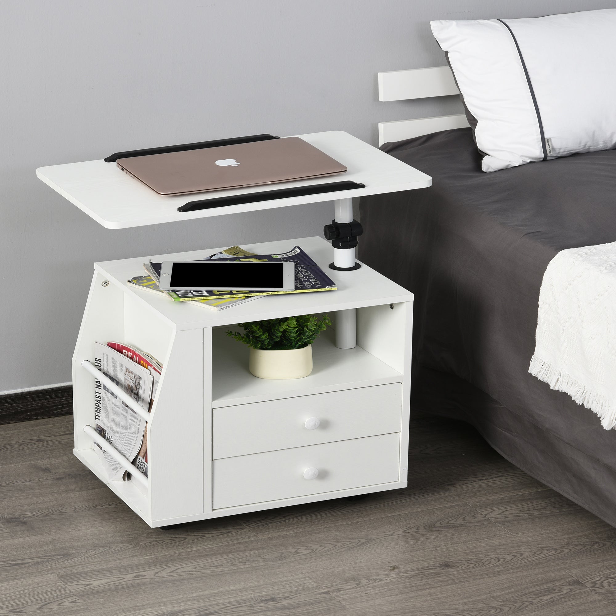 HOMCOM Functional Swivel Bedside Table End Table Side Table for Living Room Nightstand for Bedroom 