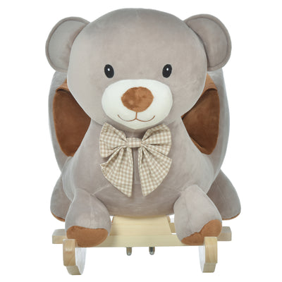 HOMCOM Kids Children Rocking Horse Plush Ride On Bear Seat w/ Sound Wood Base Seat Safety Belt Toddler Baby Toy for 18-36 Months Grey 