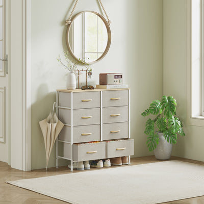 HOMCOM Fabric Chest of Drawers, Industrial Bedroom Dresser with 8 Fabric Drawers, Steel Frame and Wooden Top for Nursery, Living Room, Hallway, Maple Wood-effect 