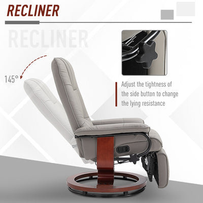 HOMCOM Manual Recliner Chair Armchair Sofa with Faux Leather Upholstered Wooden Base for Living Room Bedroom, Grey 
