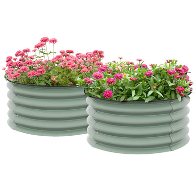 Outsunny Set of 2 Raised Garden Bed, Metal Planter Box with Safety Edging, Easy-to-assemble Stock Tank, Green 