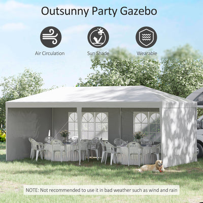 Outsunny 6 x 3 m Party Tent Gazebo Marquee Outdoor Patio Canopy Shelter with Windows and Side Panels White 
