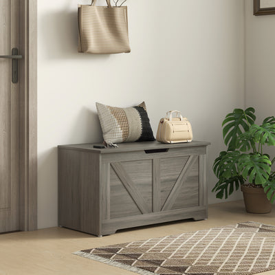 HOMCOM 100L Home Storage Box, with Safety Hinges - Charcoal Grey 