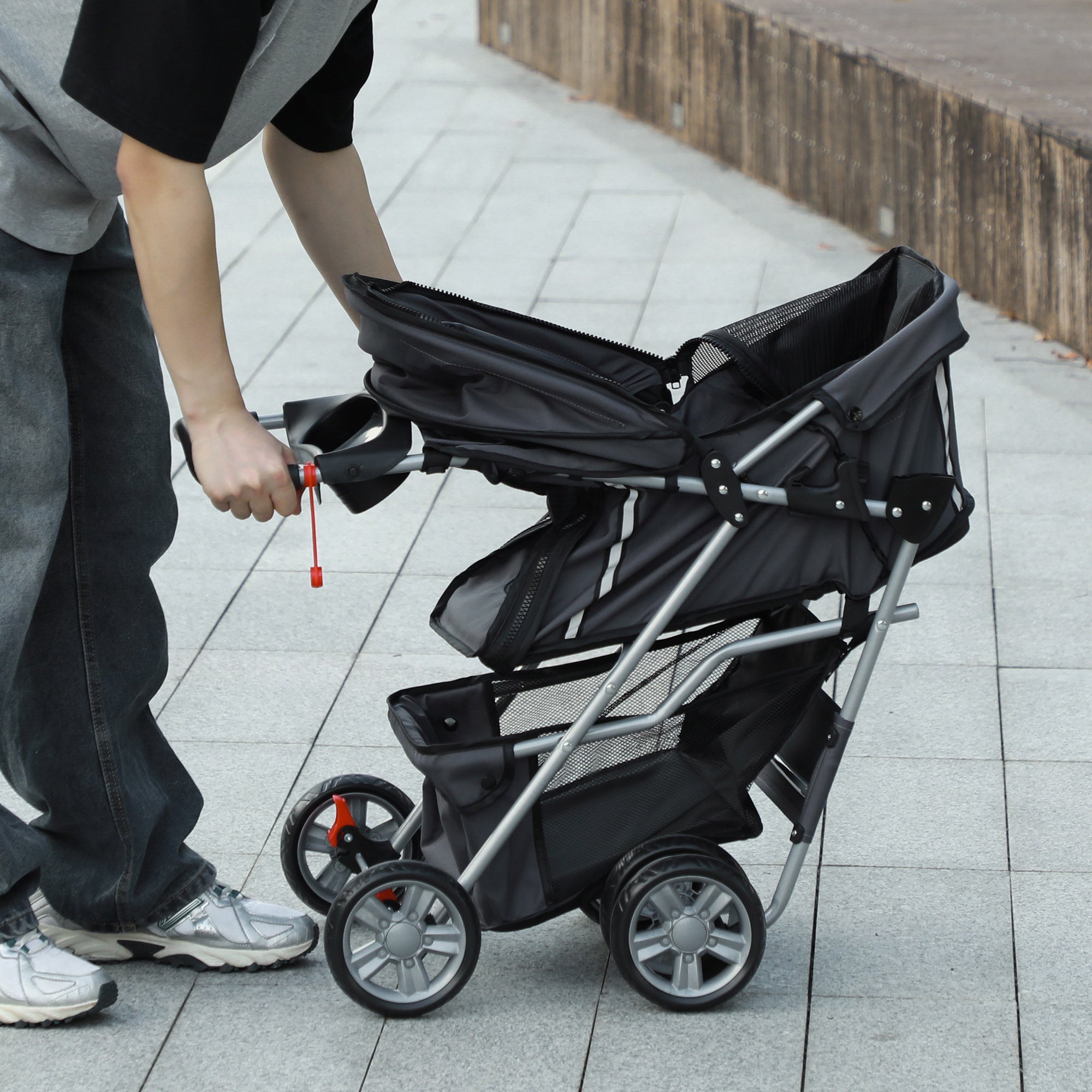 PawHut Foldable Pet Stroller for Small and Miniature Dog, Dark Grey 