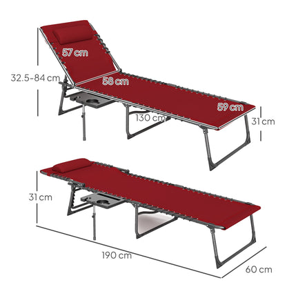 Outsunny Five-Position Reclining Sun Lounger - Red 