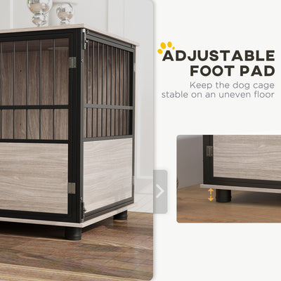 PawHut 100cm Furniture Style Dog Crate Dog Cage End Table Indoor with 3 Doors Soft Washable Cushion, for Large Sized Dogs 