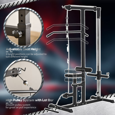 HOMCOM Exercise Pulley Machine Power Tower with Adjustable Seat Cable Positions 