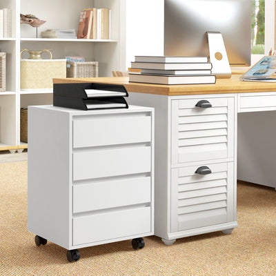 HOMCOM Four-Drawer Office Filing Cabinet, with Wheels - White 