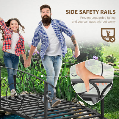 Outsunny 184cm Metal Arch Garden Garden Bridge, Safety Siderails, Arc Footbridge for Garden Creek, Stream, Pond, Black 