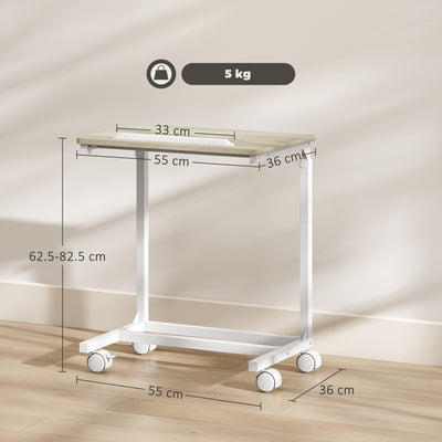 HOMCOM C-Shaped Sofa Side Table, Height Adjustable Overbed Table with Tilting Desktop, Mobile Laptop Desk for Living Room Bedroom, Oak and White 