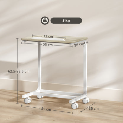 HOMCOM C-Shaped Sofa Side Table, Height Adjustable Overbed Table with Tilting Desktop, Mobile Laptop Desk for Living Room Bedroom, Oak and White