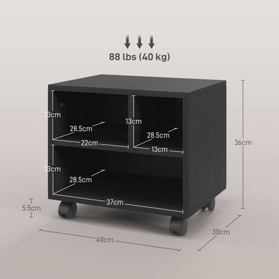 HOMCOM Three-Compartment Printer Cabinet, with Wheels - Black 