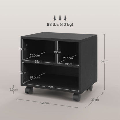 HOMCOM Three-Compartment Printer Cabinet, with Wheels - Black 