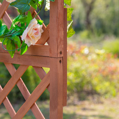 Outsunny 72.5 x 31.5 x 149.5 cm 45L Garden Wooden Pine Trough Planter with Topped Trellis Climbing Plants Flower Raised Bed, Orange 