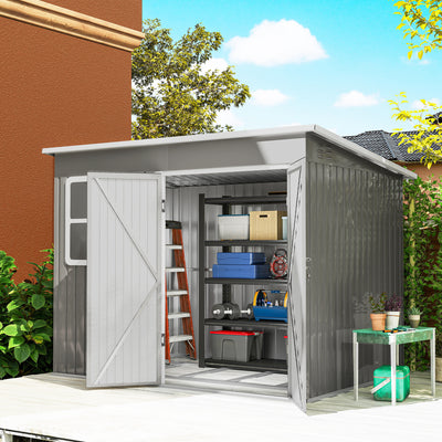 Outsunny 8.5 x 6ft Storage Shed Galvanised Steel Garden Shed, Metal Shed with Foundation Kit, Window, Lockable Wide Doors and Air Vents for Outdoor Patio, Light Grey 