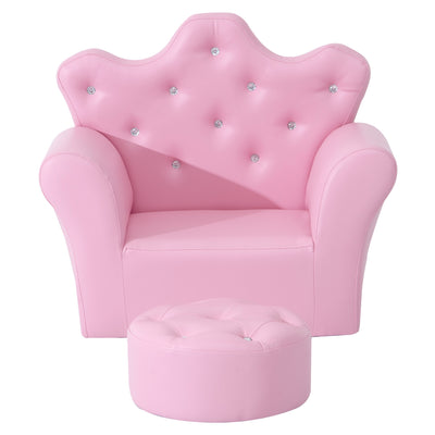 HOMCOM Children Kids Sofa Set Armchair Chair Seat with Free Footstool PU Leather for Girls 58L x 40.5W x 49H cm Pink 
